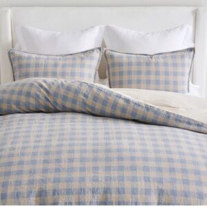Pottery Barn “Dalton Check” Blue and Cream Plaid Duvet Cover and Shams